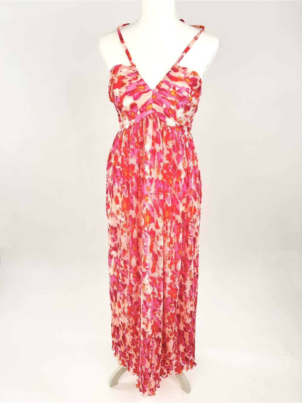 Sincerely Jules Halter Maxi Dress Pleated Floral Pink Small